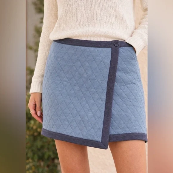 Sundance Quilted Wrap Mini Skirt Size 8 Blue Gray Diamond Stitch Boho Cottage - Picture 3 of 7